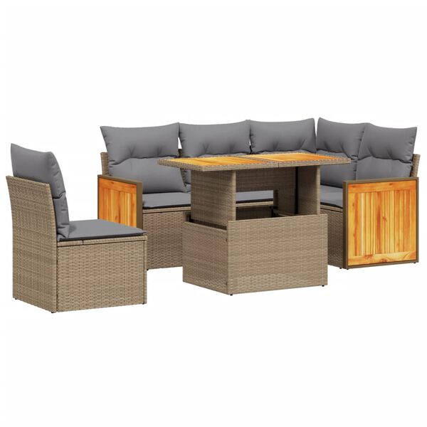 vidaXL 6 Piece Garden Sofa Set with Cushions Beige Poly Rattan