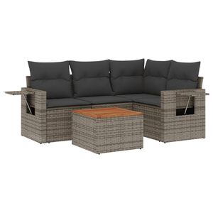vidaXL 5 Piece Garden Sofa Set with Cushions Grey Poly Rattan