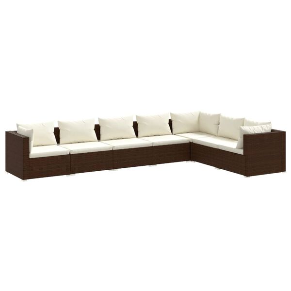 vidaXL 7 Piece Garden Lounge Set with Cushions Poly Rattan Brown