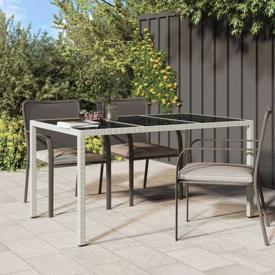 vidaXL Garden Table 150x90x75 cm Tempered Glass and Poly Rattan White