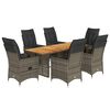 vidaXL 7 Piece Garden Dining Set with Cushions Grey Poly Rattan