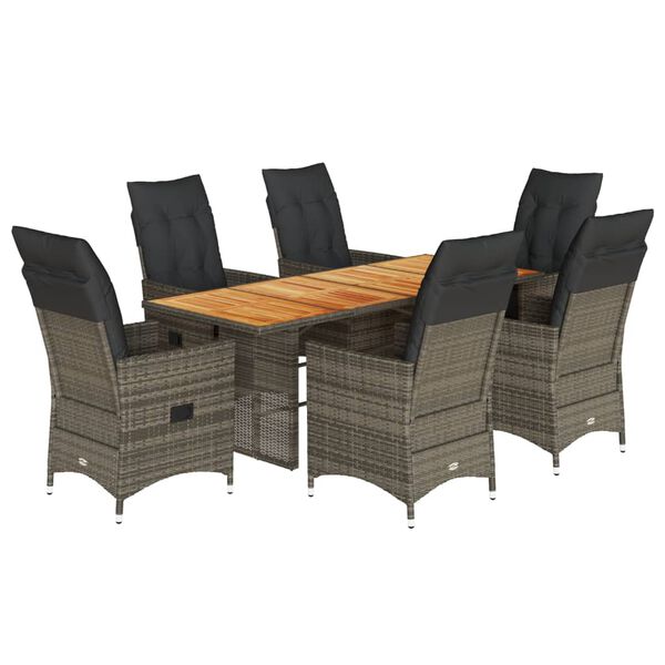 vidaXL 7 Piece Garden Dining Set with Cushions Grey Poly Rattan