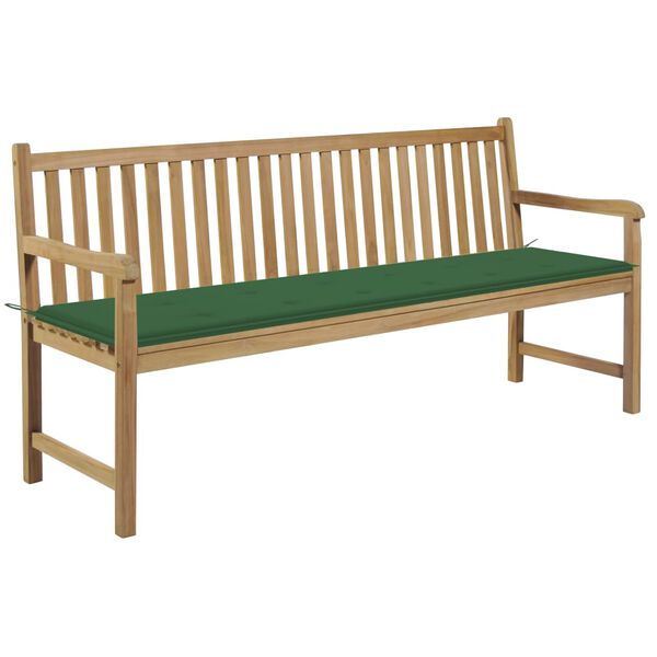 vidaXL Garden Bench with Green Cushion 175 cm Solid Teak Wood
