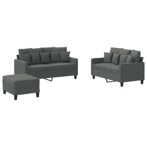 vidaXL 3 Piece Sofa Set with Cushions Dark Grey Fabric