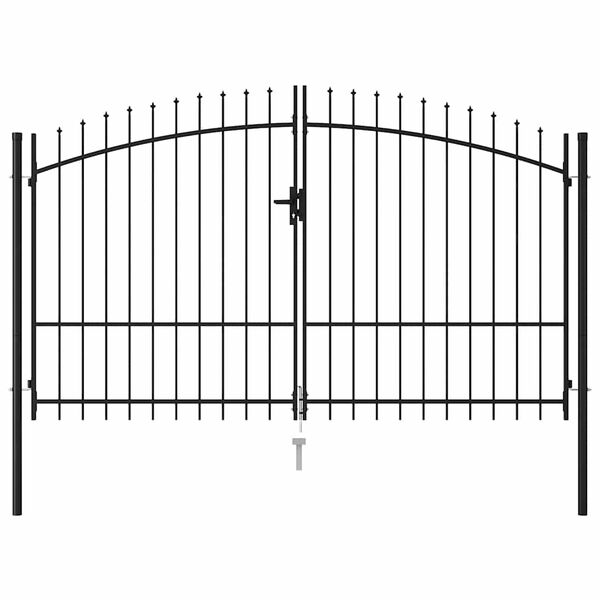 vidaXL Fence Gate Double Door with Spike Top Steel 299.5x224.5 cm Black