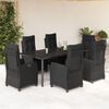 vidaXL 7 Piece Garden Dining Set with Cushions Black Poly Rattan