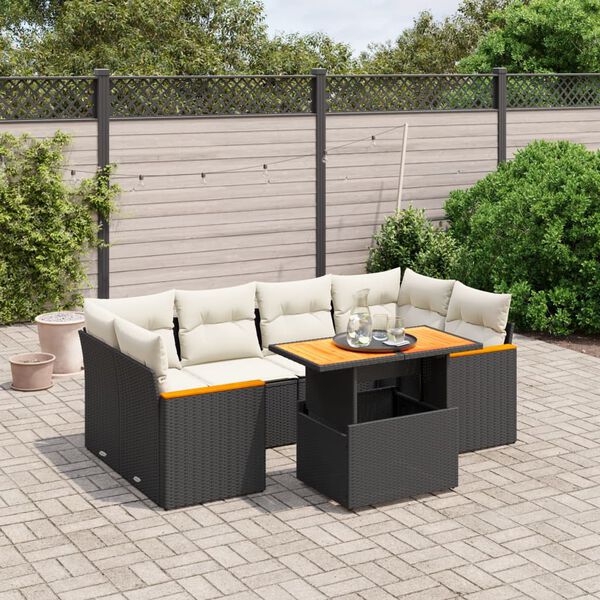 vidaXL 7 Piece Garden Sofa Set with Cushions Black Poly Rattan