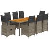 vidaXL 9 Piece Garden Bistro Set with Cushions Grey Poly Rattan