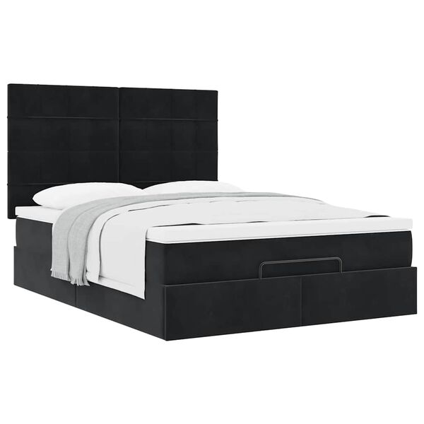 vidaXL Ottoman Bed with Mattresses Black Double Velvet
