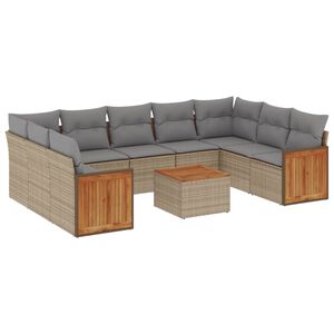 vidaXL 10 Piece Garden Sofa Set with Cushions Beige Poly Rattan