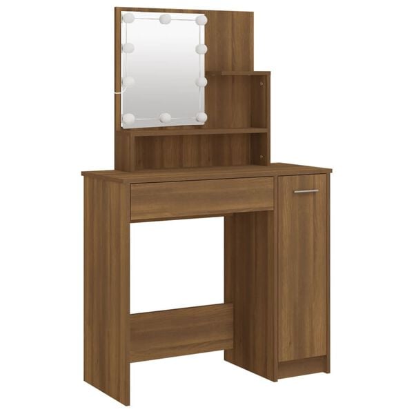 vidaXL Dressing Table with LED Brown Oak 86.5x35x136 cm