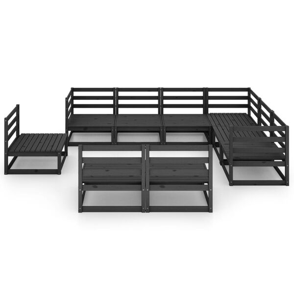 vidaXL 9 Piece Garden Lounge Set Black Solid Pinewood