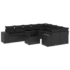 vidaXL 10 Piece Garden Sofa Set with Cushions Black Poly Rattan