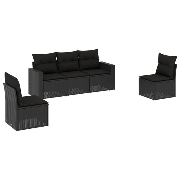 vidaXL 5 Piece Garden Sofa Set with Cushions Black Poly Rattan