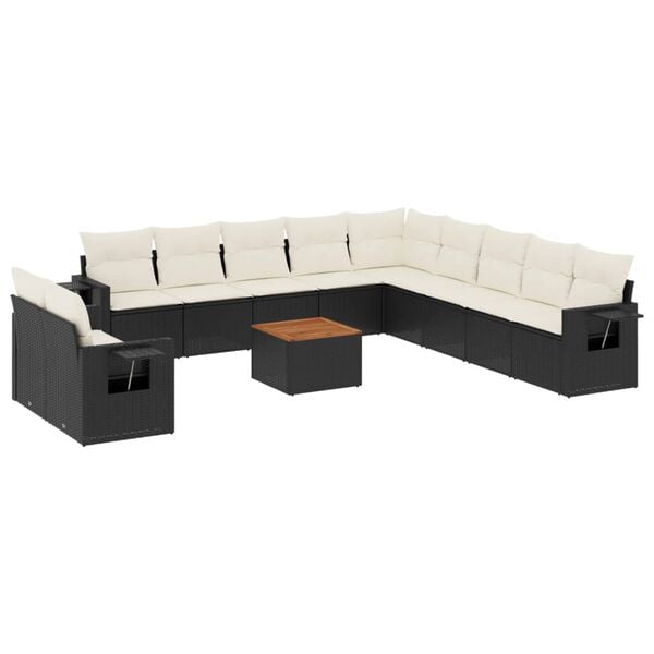 vidaXL 12 Piece Garden Sofa Set with Cushions Black Poly Rattan