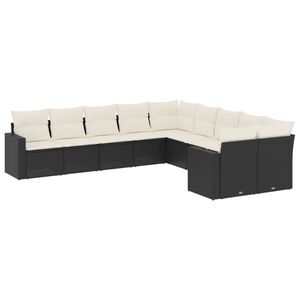 vidaXL 10 Piece Garden Sofa Set with Cushions Black Poly Rattan