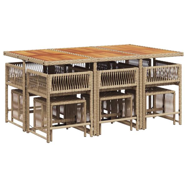 vidaXL 11 Piece Garden Dining Set with Cushions Beige Poly Rattan