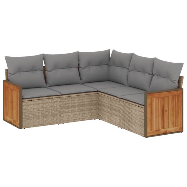 vidaXL 5 Piece Garden Sofa Set with Cushions Beige Poly Rattan
