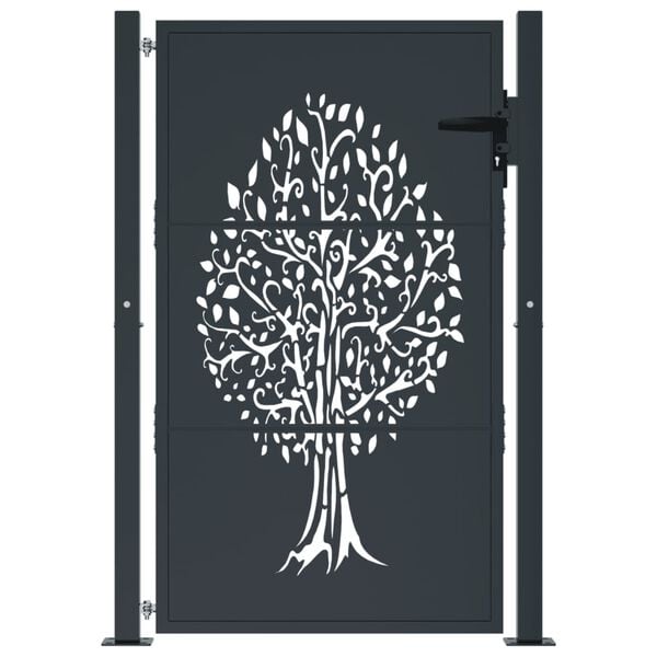vidaXL Garden Gate Anthracite 100x150 cm Steel Tree Design