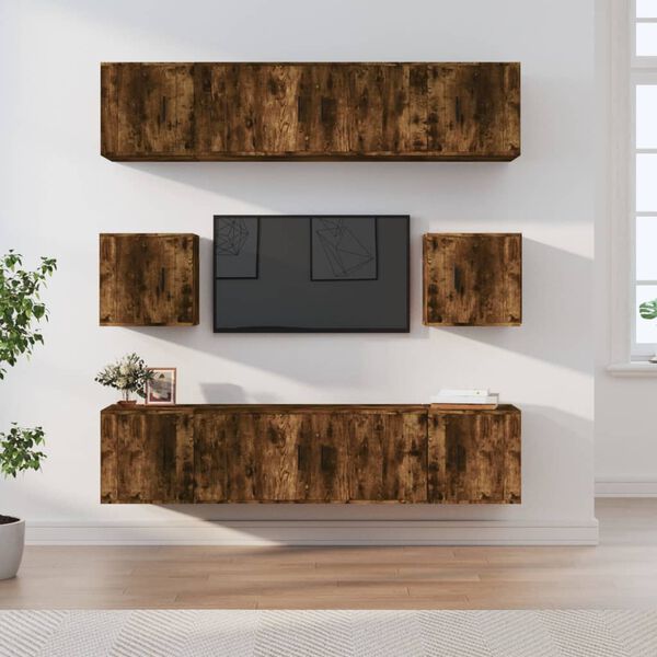 vidaXL 8 Piece TV Cabinet Set Smoked Oak Engineered Wood
