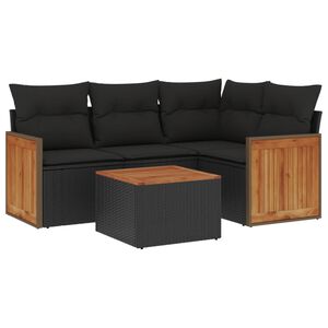 vidaXL 5 Piece Garden Sofa Set with Cushions Black Poly Rattan
