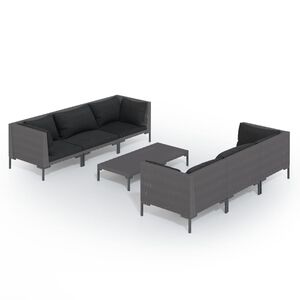 vidaXL 7 Piece Garden Lounge Set with Cushions Poly Rattan Dark Grey