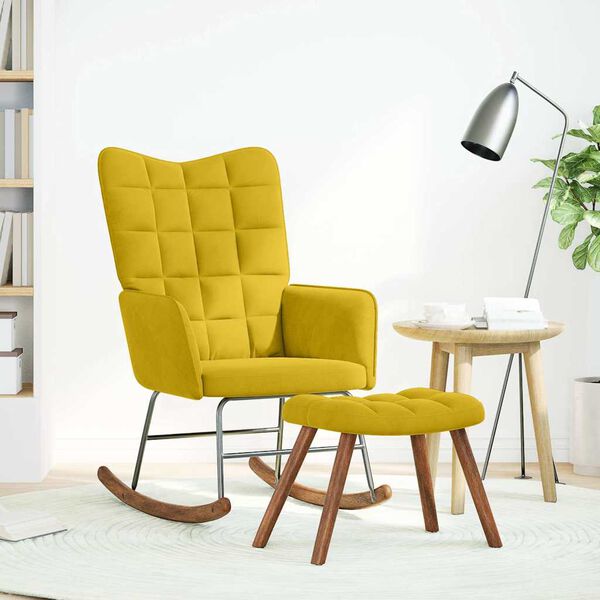 vidaXL Rocking Chair with Stool Yellow Velvet