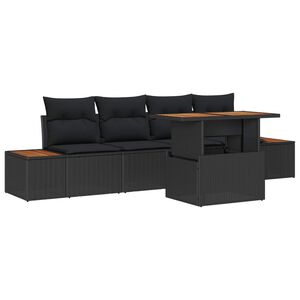 vidaXL Garden Sofa Set 5 pcs Black Poly Rattan