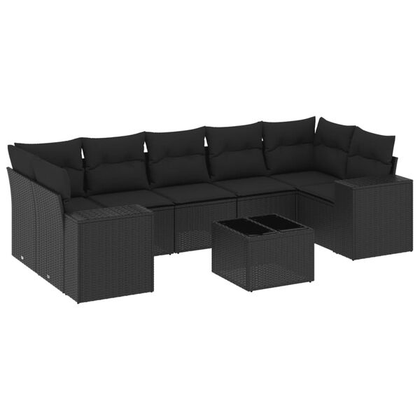 vidaXL 8 Piece Garden Sofa Set with Cushions Black Poly Rattan
