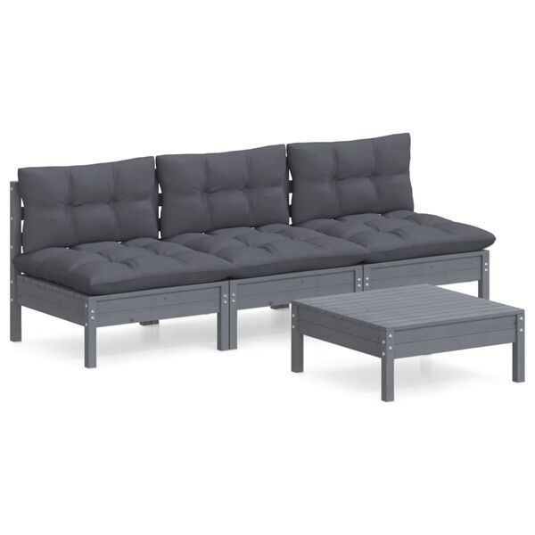 vidaXL 4 Piece Garden Lounge Set with Anthracite Cushions Pinewood
