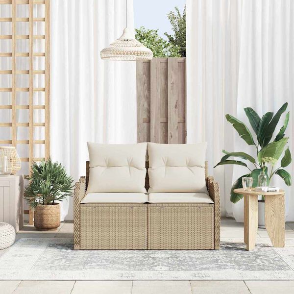 vidaXL Garden Sofa with Cushion Beige 121 x 62 x 69cm Poly Rattan