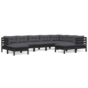 vidaXL 9 Piece Garden Lounge Set with Cushions Black Solid Pinewood
