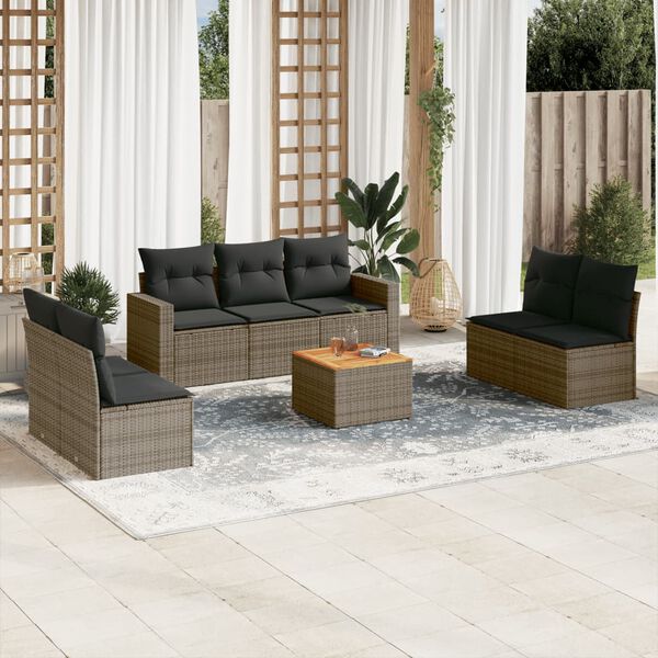vidaXL 8 Piece Garden Sofa Set with Cushions Grey Poly Rattan