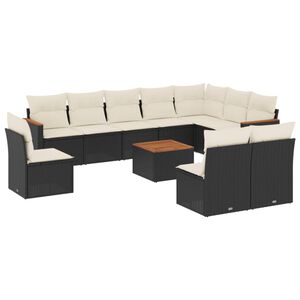 vidaXL 11 Piece Garden Sofa Set with Cushions Black Poly Rattan