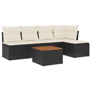 vidaXL 6 Piece Garden Sofa Set with Cushions Black Poly Rattan