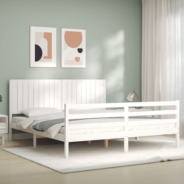 vidaXL Bed Frame without Mattress White Super King Size Solid Wood