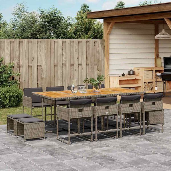 vidaXL 13 Piece Garden Dining Set with Cushions Grey Poly Rattan