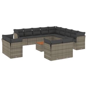 vidaXL 14 Piece Garden Sofa Set with Cushions Grey Poly Rattan