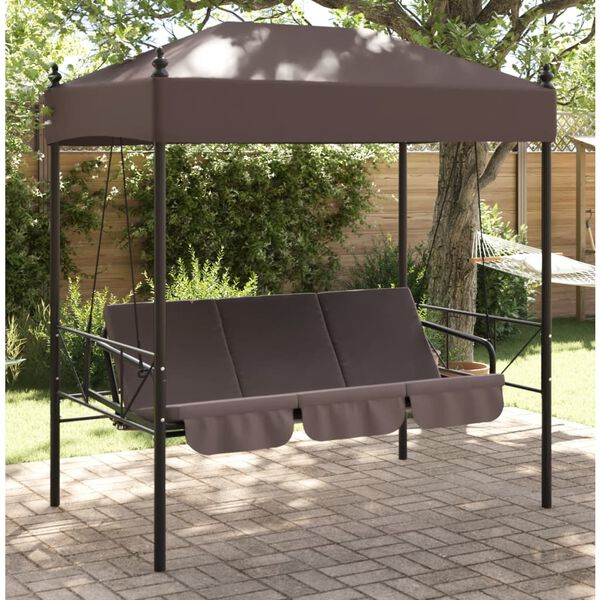vidaXL Garden Swing Bench with Canopy Coffee Brown&nbsp;Steel
