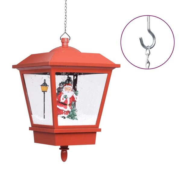 vidaXL Christmas Hanging Lamp with LED Light and Santa Red 27x27x45 cm