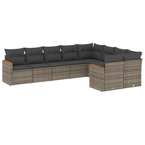 vidaXL 9 Piece Garden Sofa Set with Cushions Grey Poly Rattan