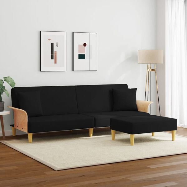 vidaXL 2-Seater Sofa Bed with Pillows and Footstool Black Velvet