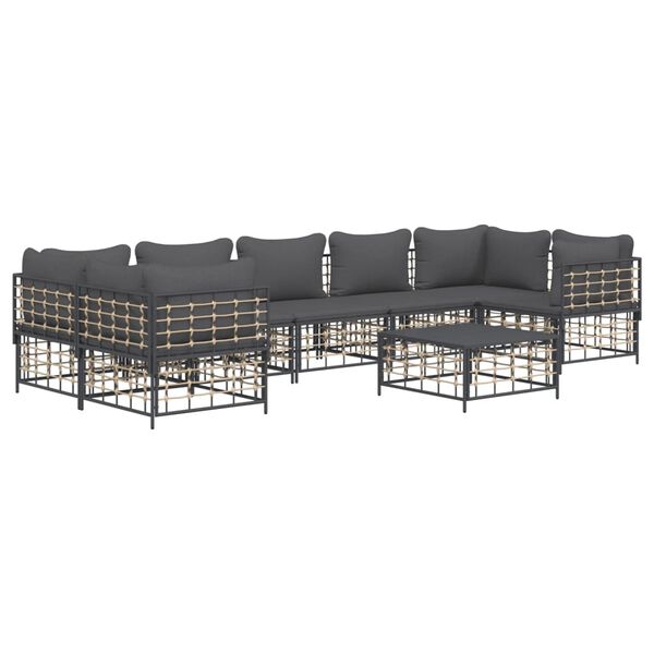 vidaXL 8 Piece Garden Lounge Set with Cushions Anthracite Poly Rattan