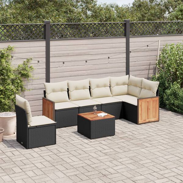 vidaXL 7 Piece Garden Sofa Set with Cushions Black Poly Rattan