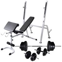 vidaXL Workout Bench with Weight Rack, Barbell and Dumbbell Set 60.5kg