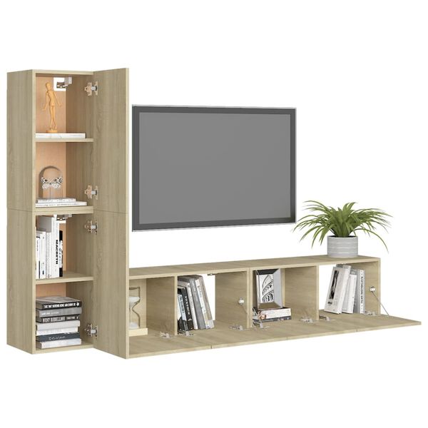 vidaXL 4 Piece TV Cabinet Set Sonoma Oak Engineered Wood