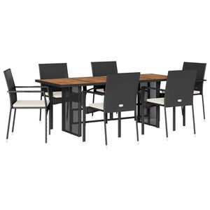 vidaXL 7 Piece Garden Dining Set with Cushions Black Poly Rattan