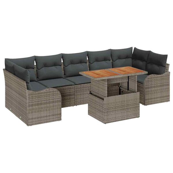 vidaXL Garden Sofa Set with Cushion 8 pcs Grey Poly Rattan