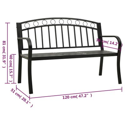 vidaXL Garden Bench with Table Black 120 cm Steel