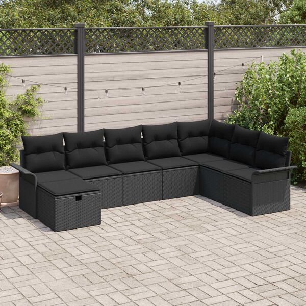 vidaXL Garden Sofa Set with Cushion Manual 8 pcs Black Poly Rattan